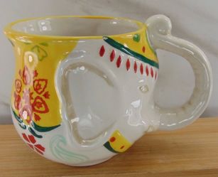 Elephant Mug MULTICOLOR Ceramic Boston Warehouse Trading Floral Boho Cup MINT