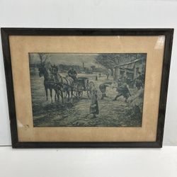 Antique Framed Photogravure Munich Germany Frontier Art
