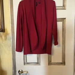 Venini Open Front Red Lined Blazer Topper Jacket Classic Holiday Festive Size M