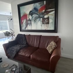 Brown leather sofa