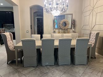 Dining Table and 10 upholstered chairs