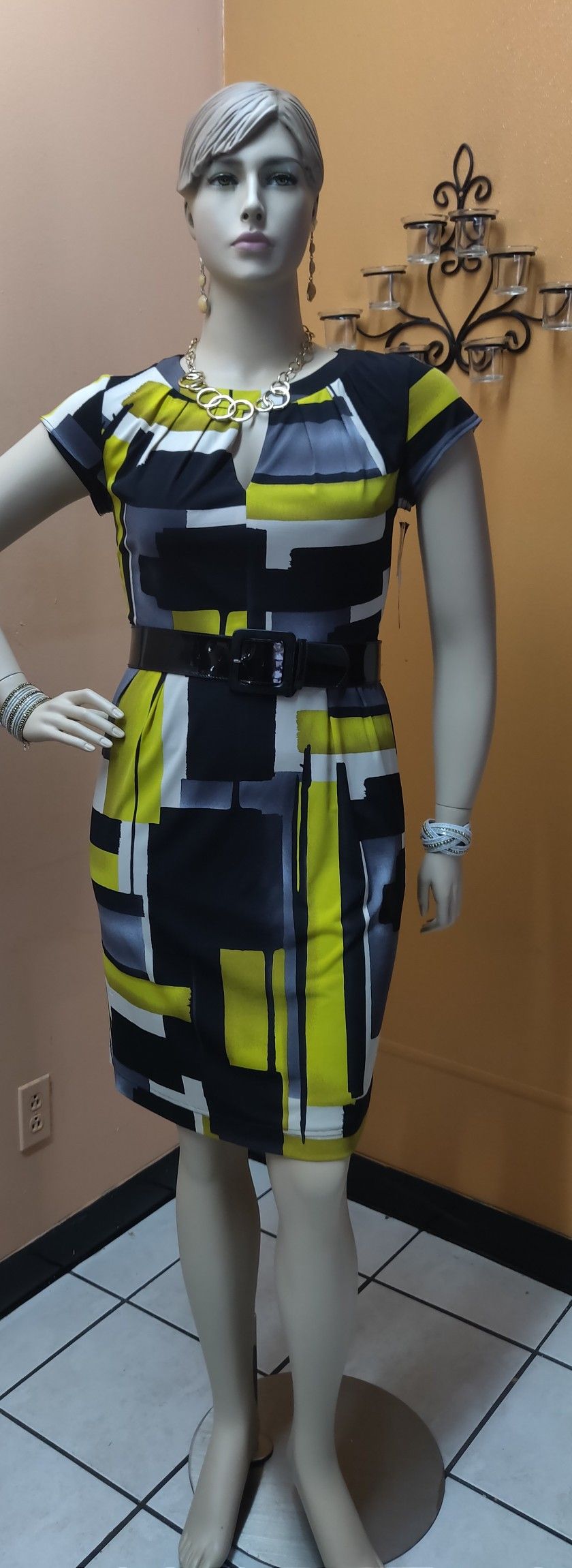 Madison Leigh Black & Yellow Color Block Dress