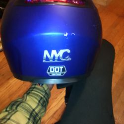 blue helmet Dot motorcycle or scooter