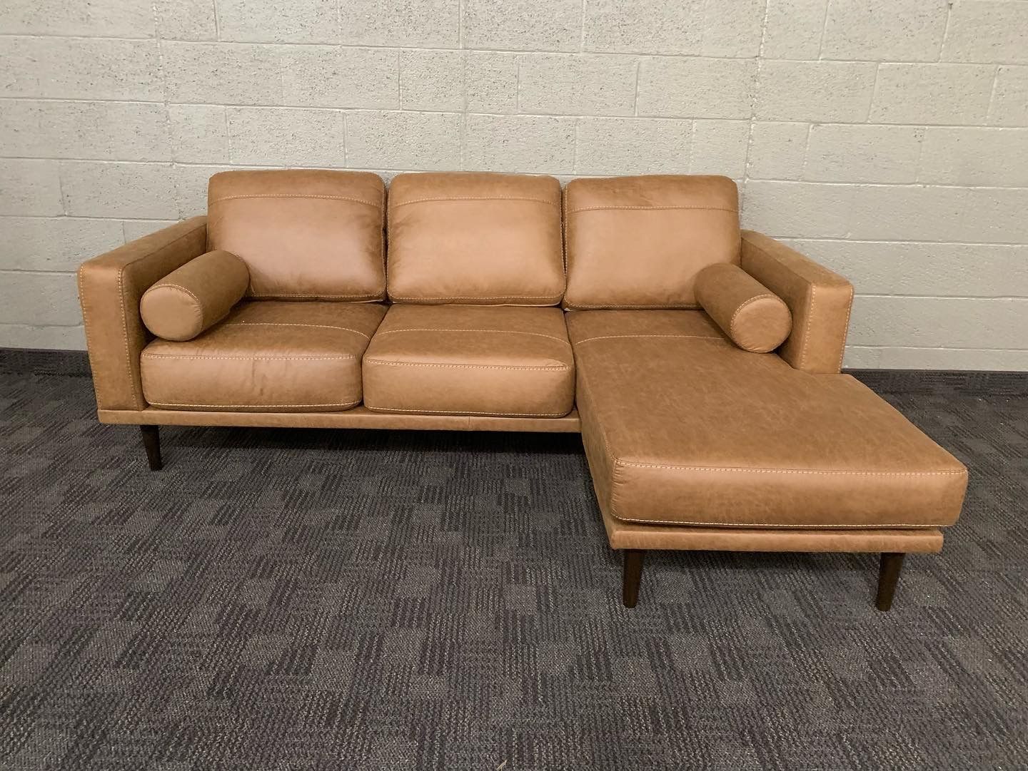Modern Tan Camel Sectional Chaise