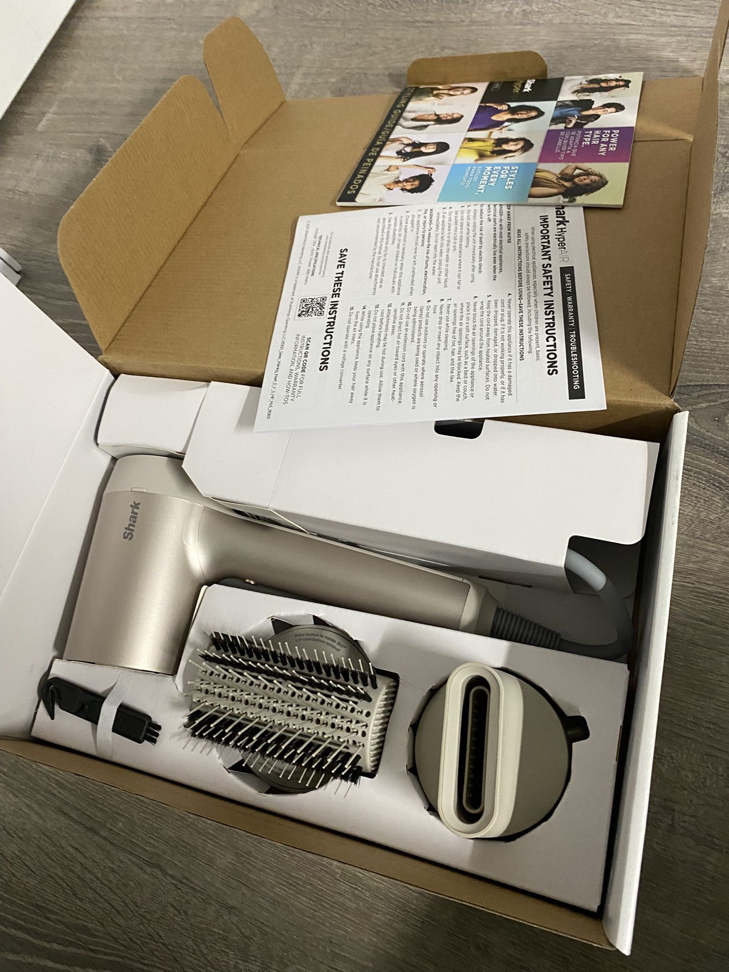 Shark HD112Hair Blow Dryer HyperAIR Ionic Hair Dryer with 2-in-1 Concentrator and Styling Attachments, Auto Presets, Rotatable Hot Air Brush, No Heat
