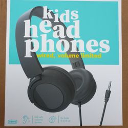 Kids Headphones Wired Auxiliary Plug Adjustable Headband - Black 