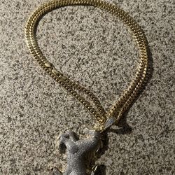 Italy Gold Sterling Silver Miami Cuban Link w/ Horse Charm