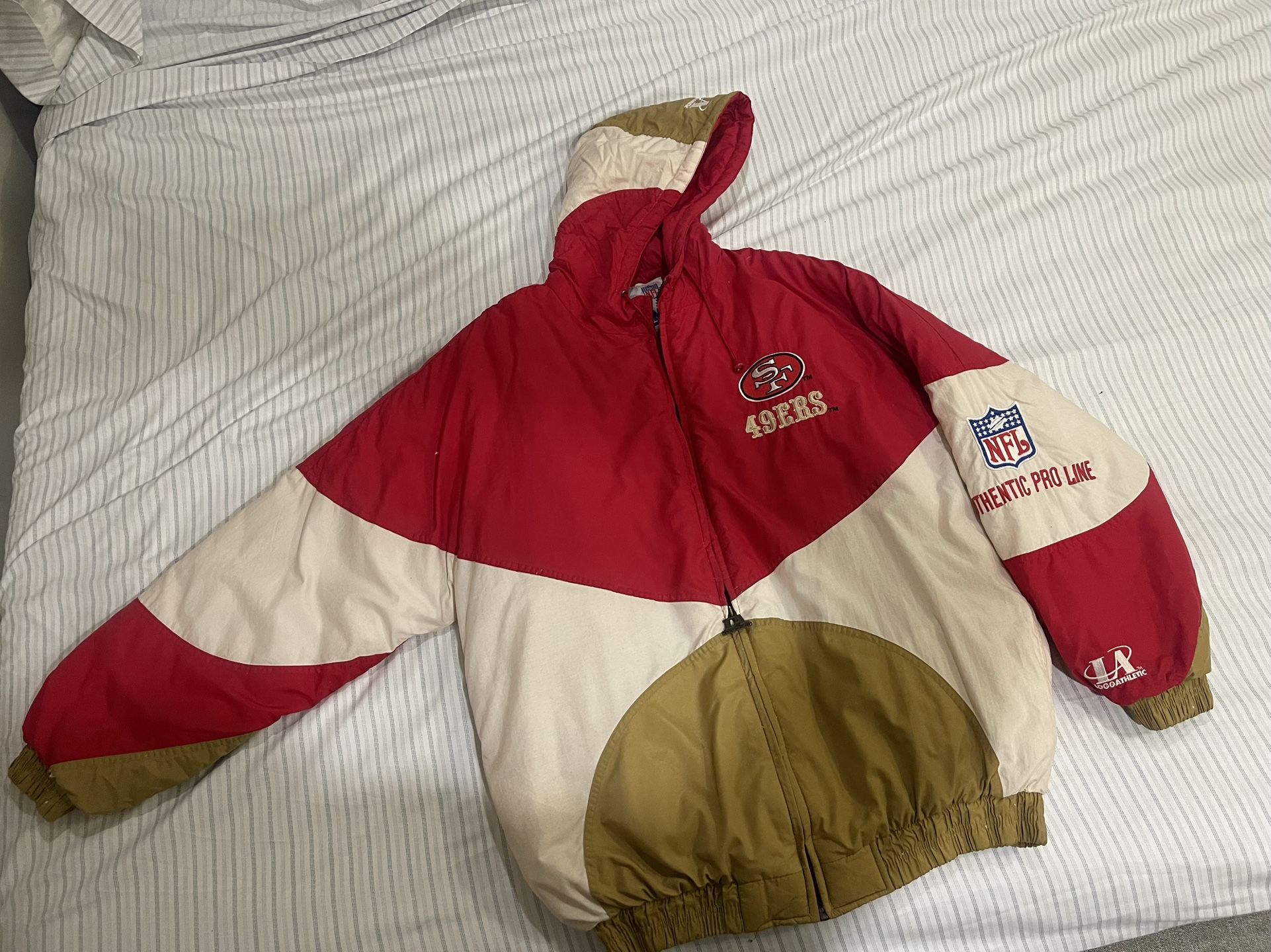 ProLine SF 49ers NFL Puffer FullZip Hoodie Jacket Vintage 90s  Size Large Men