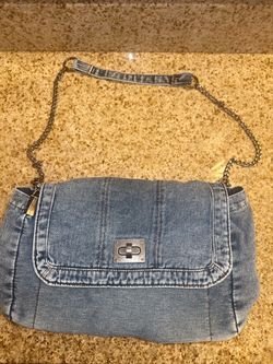 Denim Shoulder Bag with Chain Strap