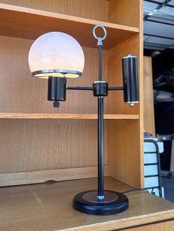Postmodern Art Deco Black Lacquer Globe Table Desk Lamp Chrome Light