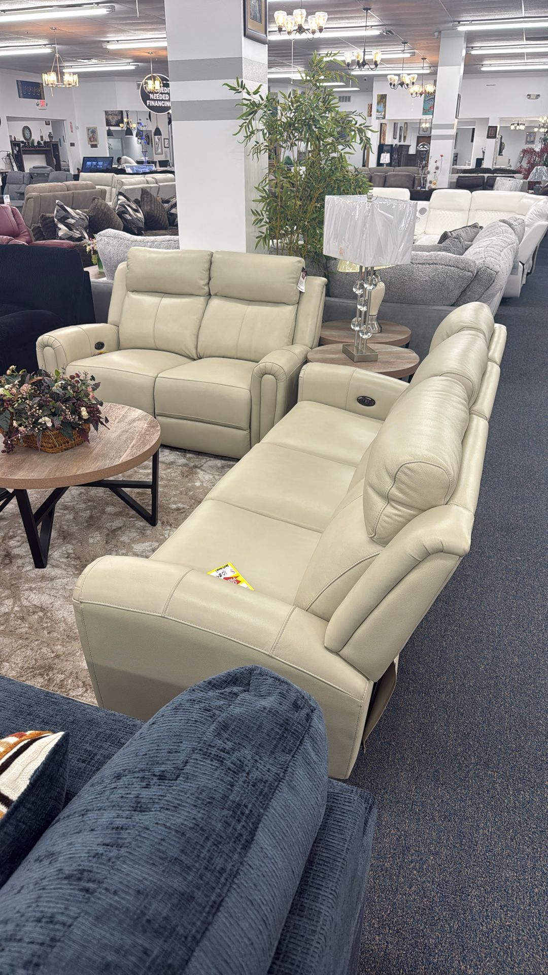 Real Leather New Power Sofa And Love Comes In Chocolate Or Cream Was 3000 Now 1999 furniture mattress appliance 0-99 down no credit needed no intrest
