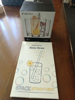 Luna & Mantha Highball Glasses and HeykirHome Glass Straws - Moving Sale