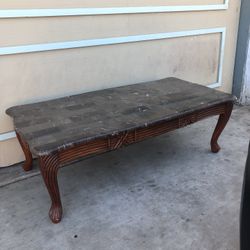 ACME Furniture Miyeon Coffee Table Featuring A Marble Top And A Cherry Finish Wood Frame