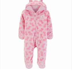  Baby Pink Hooded Fleece Bunting Size 6M