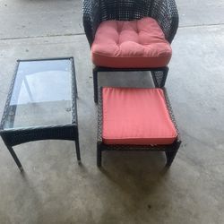 Wicker Chair With Foot Stool And Table 