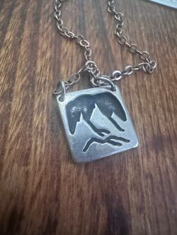 Vintage Sterling Silver Square Mountain Pendant Necklace 925 Cutout Peak Nature 16 inch chain