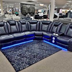 NEW ELEGANT LEATHER RECLINER Living Room SECTIONAL Couches LED/BLUETOOTH