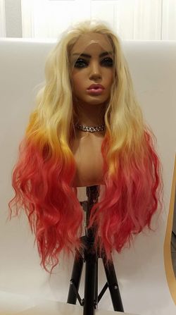 Wavy Fluffy Blond Red Wig Long Curly length For Women Cap Wigs