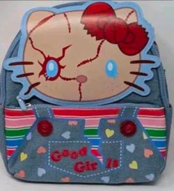 Universal Studios Halloween Horror Nights Hello Kitty Chucky Denim Backpack NEW