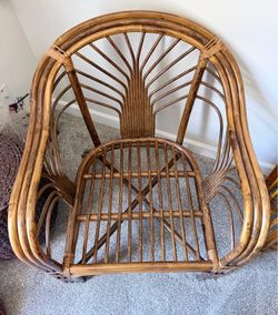 1960s Bamboo Rattan Armchair Accent Chair w/ Cushions Mid Century Modern
