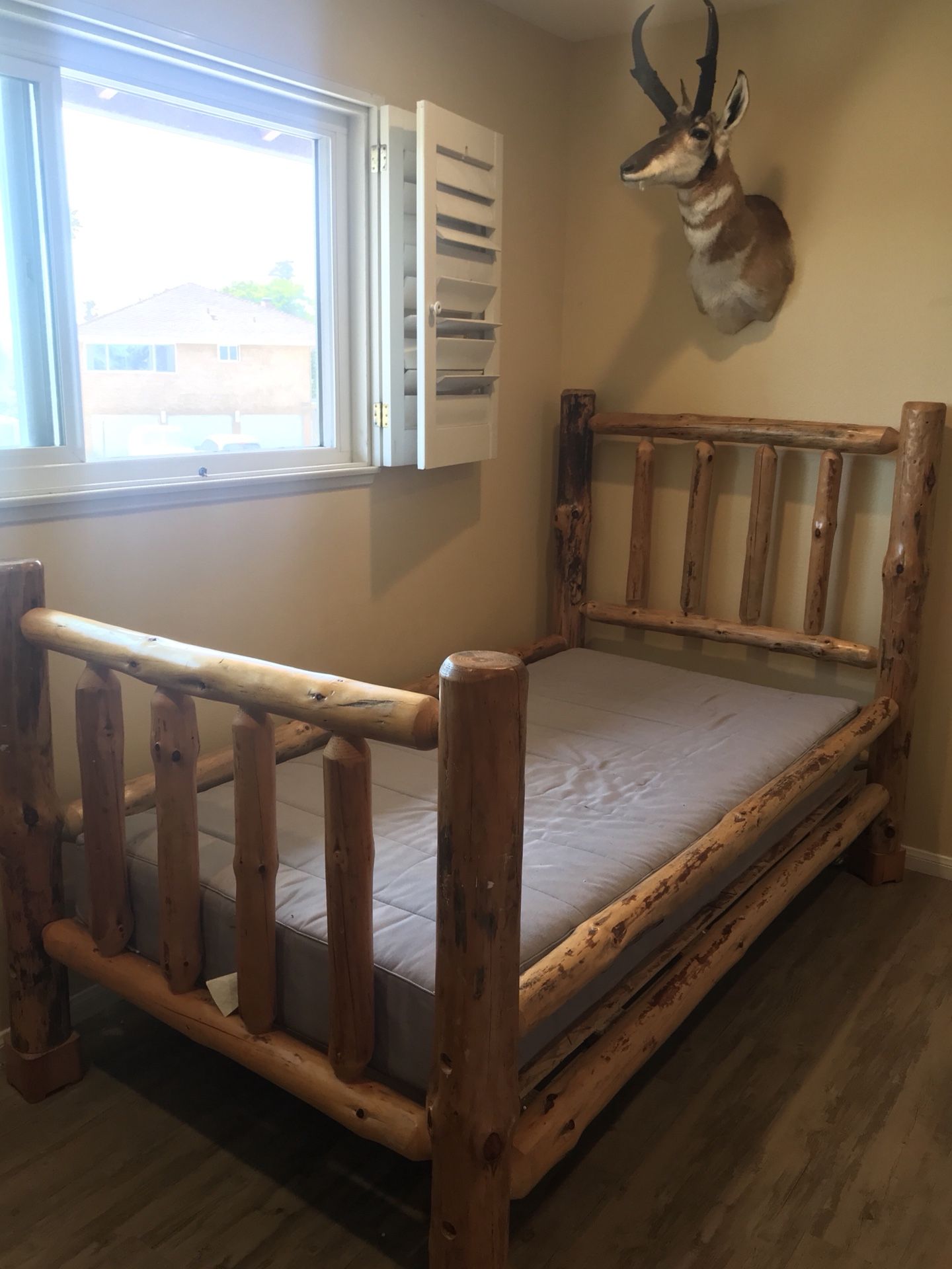 Solid Log wood twin bed frame & mattress- by Michigan Rustics