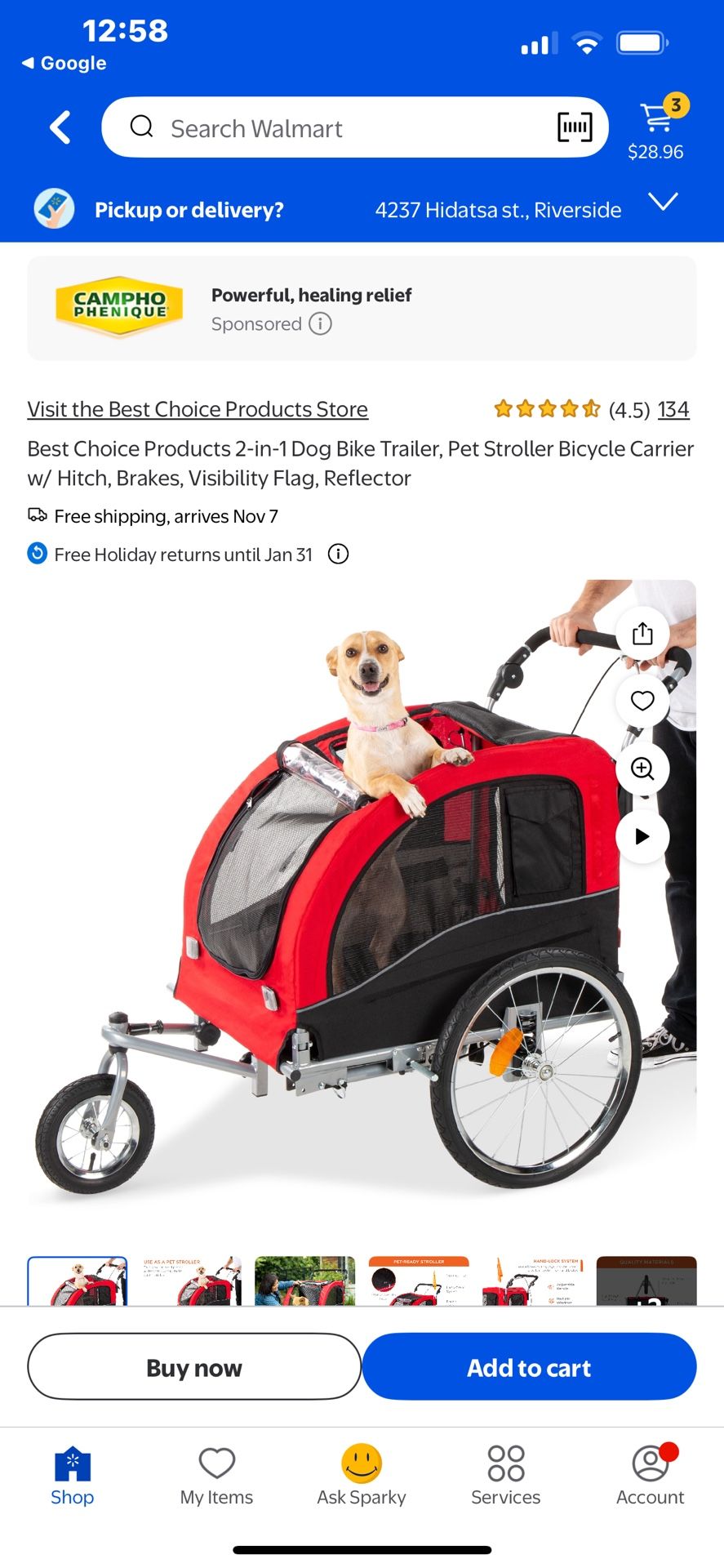 Dog stroller and it has a hook up to hook onto your bike