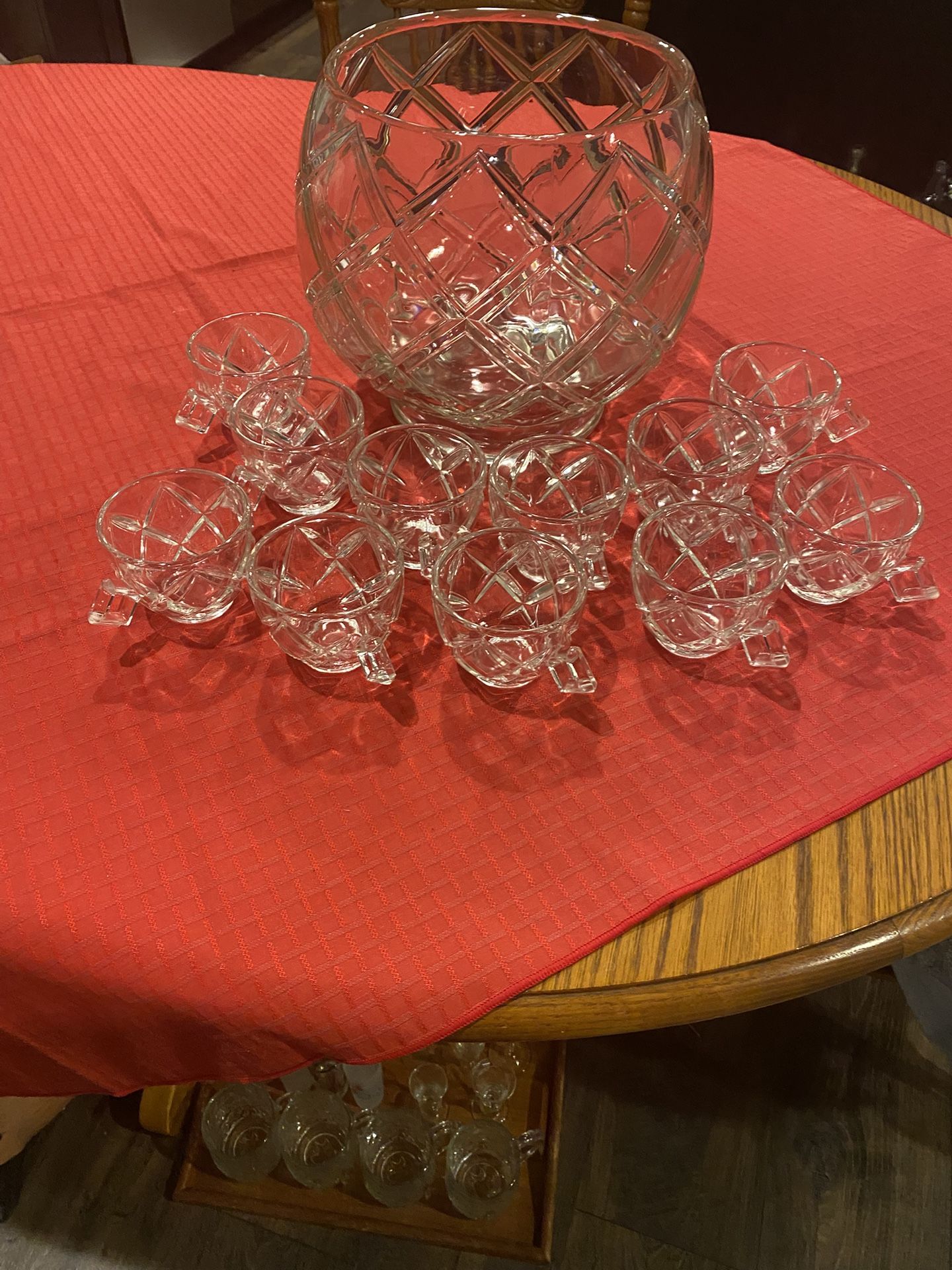 MCM Colony Diamond Block, Lattice Clear, Heavy Glass Punch Bowl 