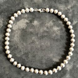 Sterling Silver 925 Italy Ball Bead 5/16" 9mm Heavy Chain Necklace 16" Italy Clean 44 Grams Plata 