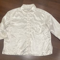 Michele Michelle White 3/4 Sleeve Boxy Button Down Blouse