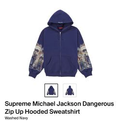 Size L Supreme Michael Jackson Dangerous Zip Up Hooded Sweatshirt Washed Navy