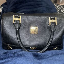 MCM Black Leather Boston Bag