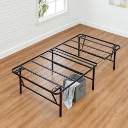 Amazon Basics Foldable Metal Platform Bed Frame with Storage, Sturdy Steel Support, No Box Spring Needed, 14-inch High, Tool-Free Setup, Twin Size, Bl