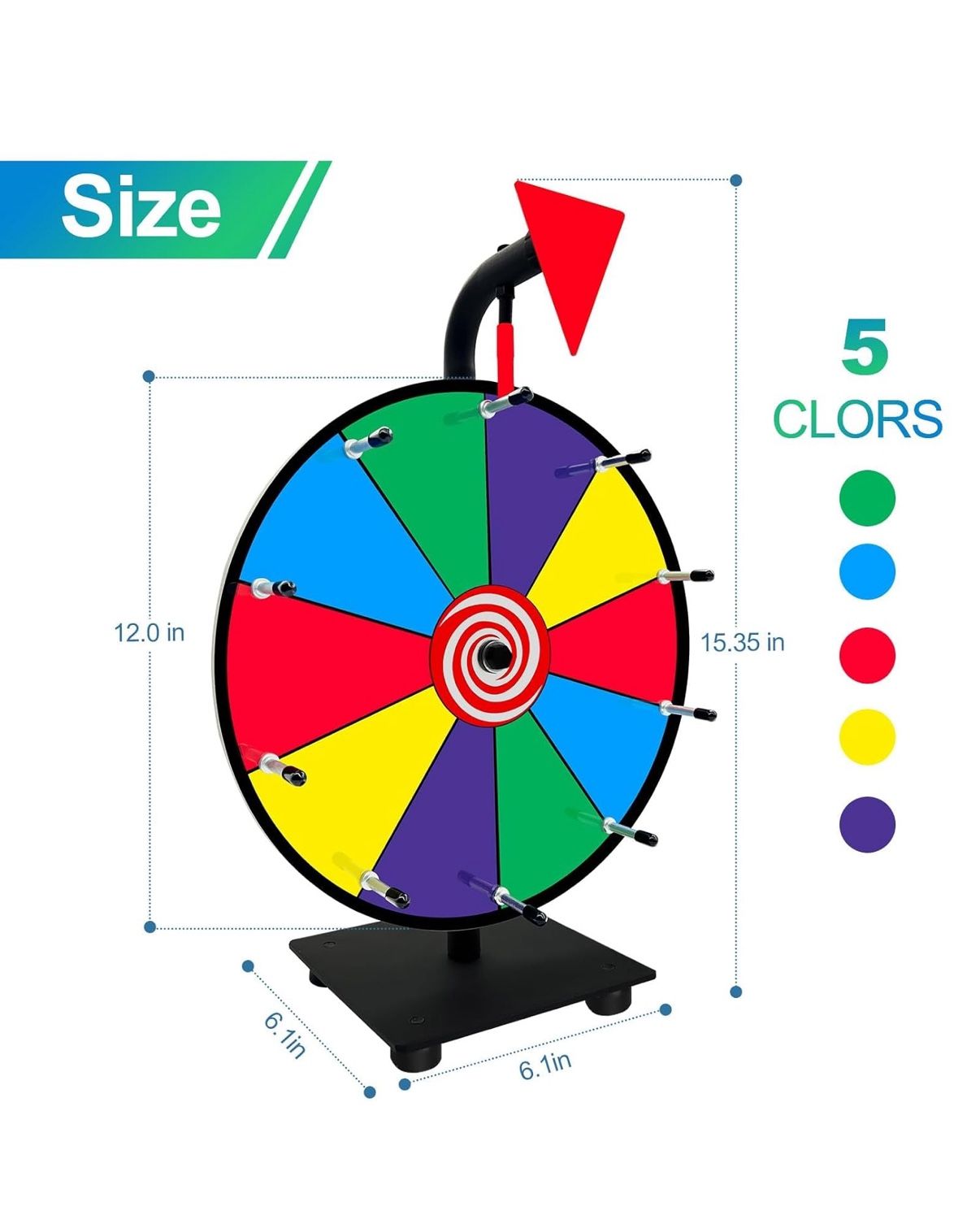 12 Inch Spinning Wheel for Prizes, Heavy Duty Base with 10 Slots Color Prize Wheel, Spin