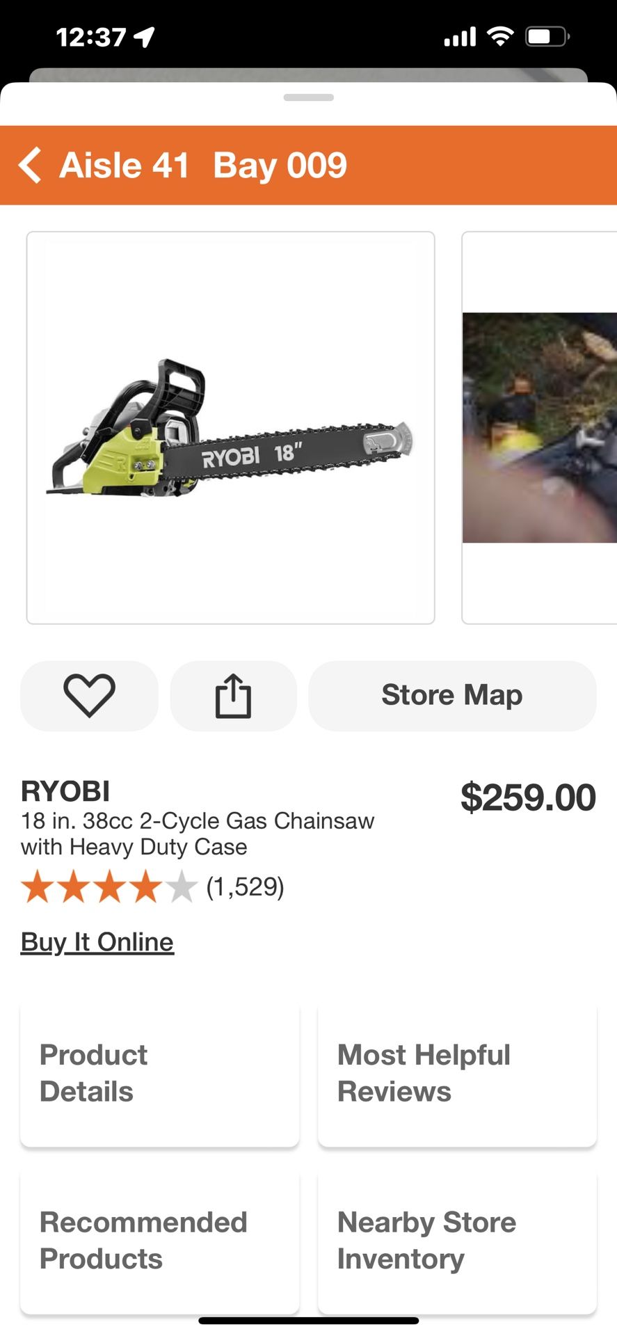 Ryobi Chain Saw New. 18 Inch