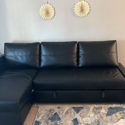 Black Leather Sectional Sofa Sleeper with Storage 