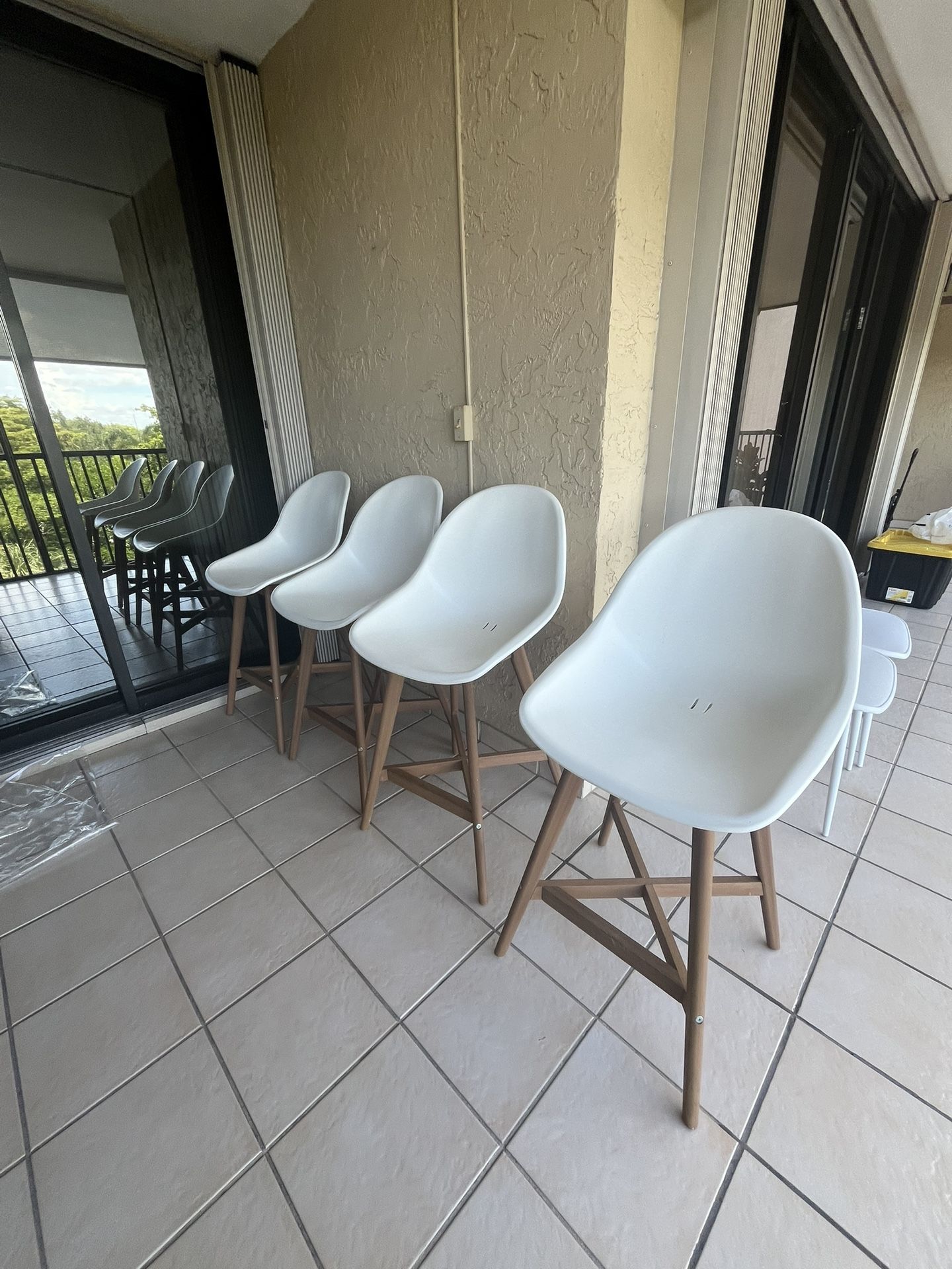 4 CHAIRS BAR STOOLS IKEA FANBYN WHITE/WOOD INDOOR/OUTDOOR