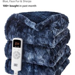 EHEYCIGA Electric Heated Blanket Throw Faux Fur, Navy Blue 50inx60in