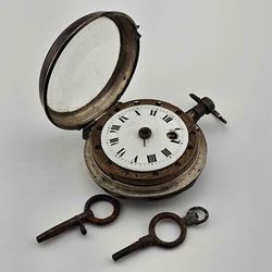 🦖Antique Fusee Pocket Watch – Hand-Engraved Movement, Jeweled Accents & Winding Keys (~45mm)🦖