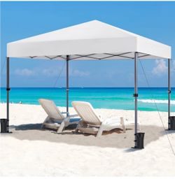 10x10 Pop Up Canopy Tent 1-Button One Person Quick Setup, White