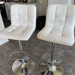 2 White Adjustable Bar Stools – Like New