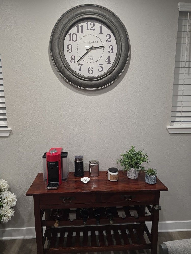 Solid Wood 2 Drawer Coffee Cocktail Bar Console Table with wine & alcohol bottle rack