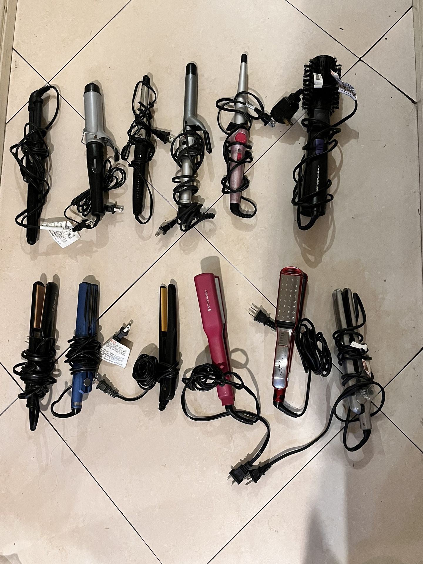 Lot Of 12 Hair Straighteners, Curling Irons, Wands And Spin Air Rotating Styler Brush 