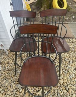3 Bar Stools , Wood & Metal