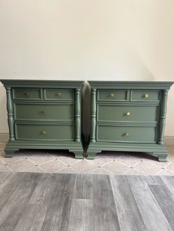 Solid Wood Large Pair of Green Nightstands