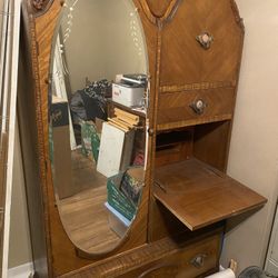 Antique Wardrobe, Headboard And Footboard,  Waterfall Design , And Rails