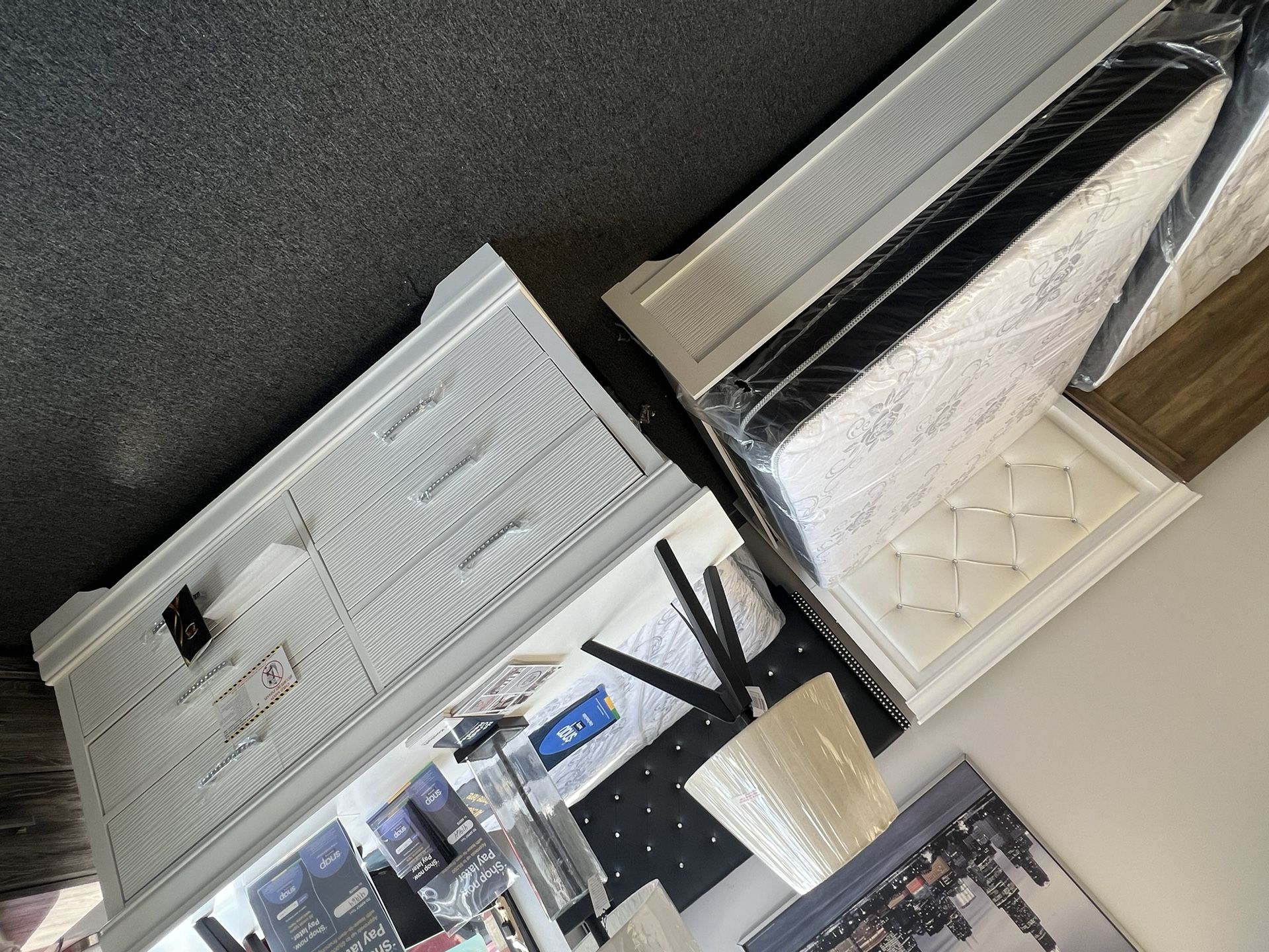 Queen bed, Dresser, And Mattress