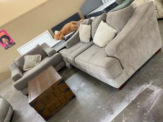 Gray Fabric Sectional Sofa with Wood Base