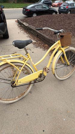 26”Yellow Cruiser Bike with Front Basket