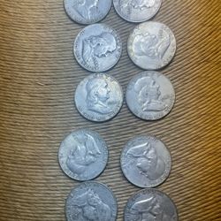 Lot Of Ten 90 Percent Silver Franklin Halves 