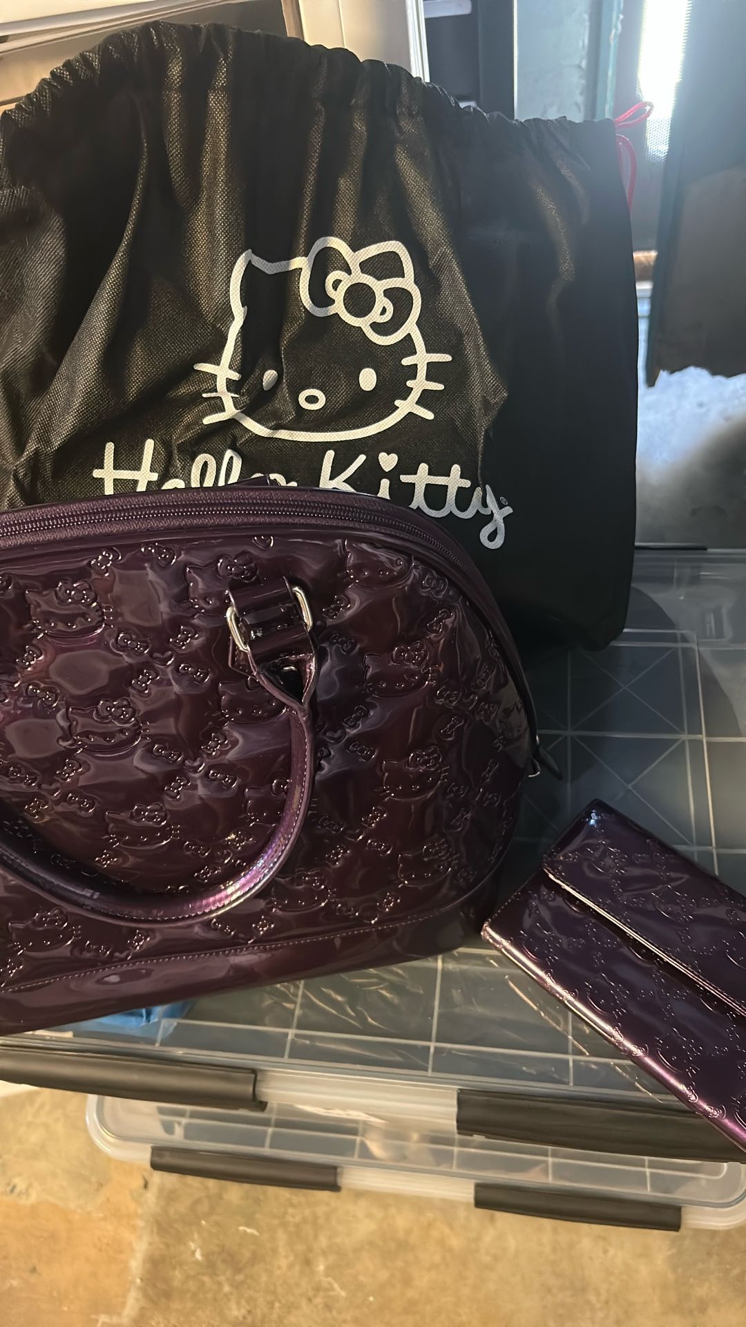 Hello Kitty Purse And Wallet Deep Purple Embossed